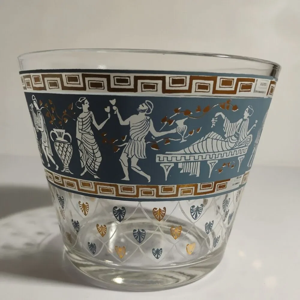 Vintage Cera Glass MCM Etruscan Frieze Glass Bowl Ice Bucket USA Excellent Cond